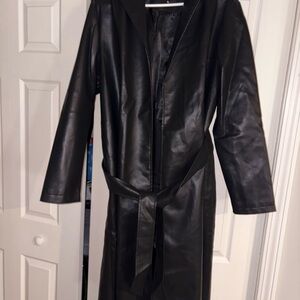 Classic Black Leather Jacket with Full Length and Wrap Style